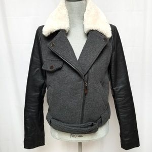 John + Jenn wool and vegan leather bomber jacket Anthropologie